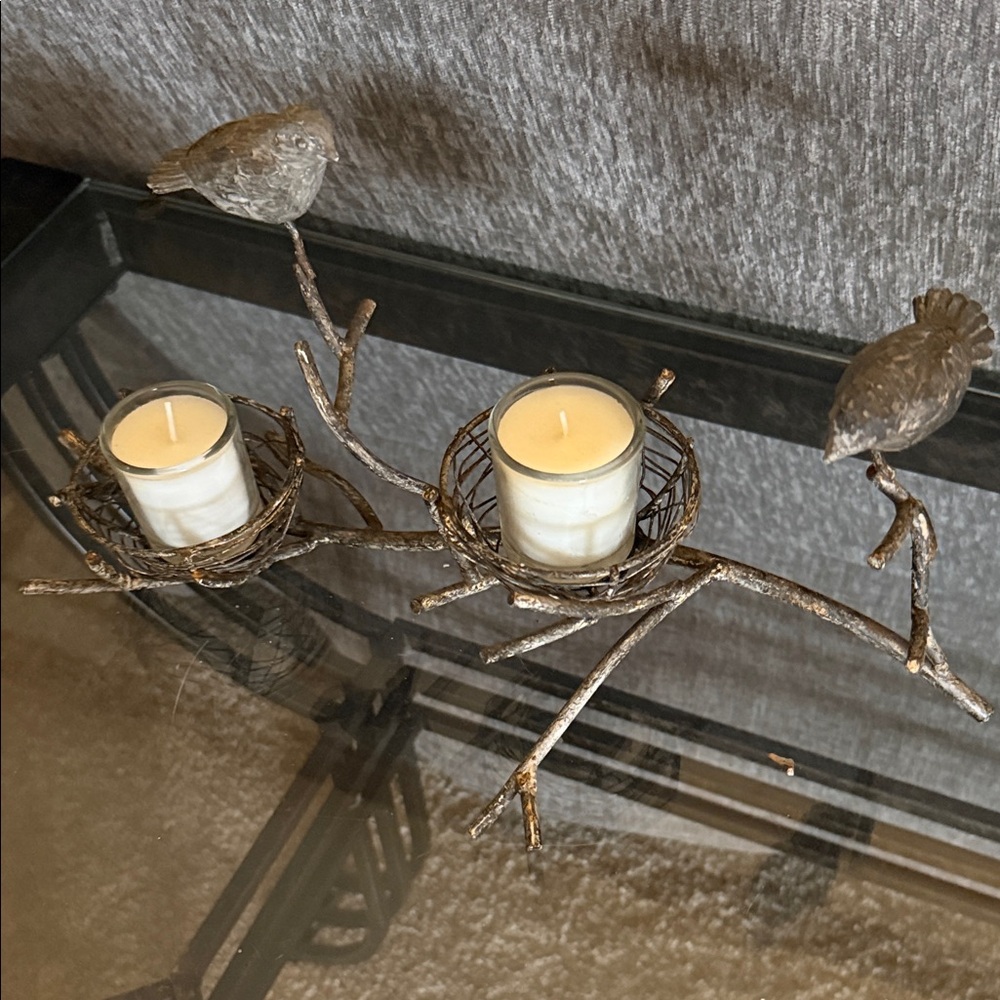 Vintage Rustic Iron Bird Branch/Nest Candle Holder